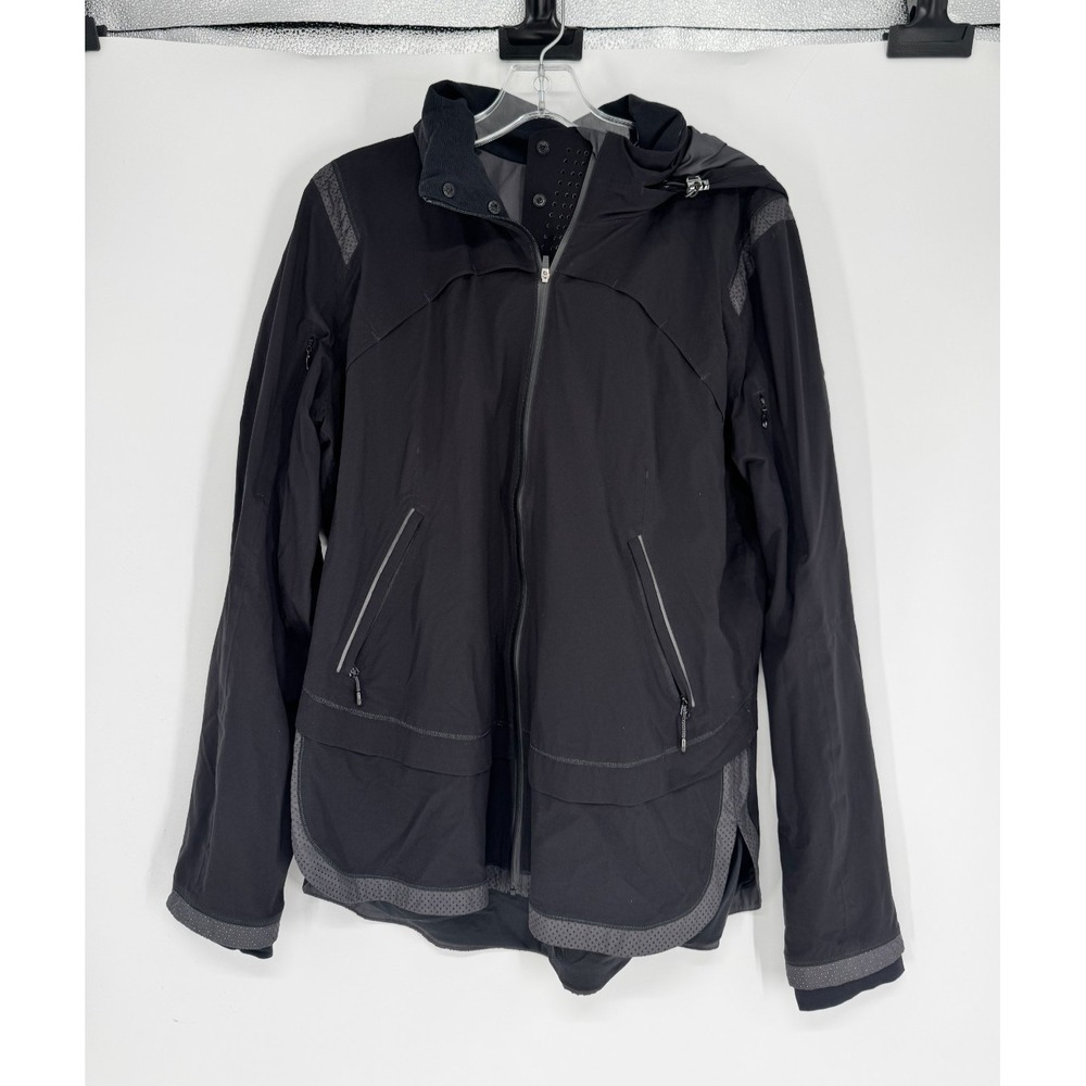 Lululemon Windbreaker Jacket Womens Size 12 Black Hooded Running Full Zip Up